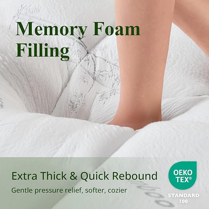 Memory Foam Mattress Topper - Viscose Made from Bamboo Pillow Top Thick Twin XL Size Mattress Pad for Back Pain, Ultra Soft & Cooling for Hot Sleepers, 6-18'' Deep Pocket, White