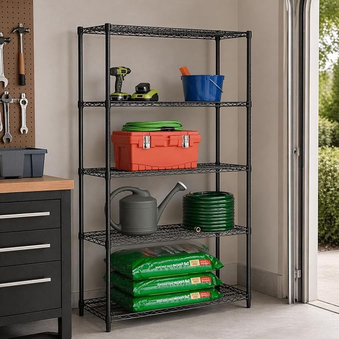 Honey-Can-Do 5-Tier Heavy Duty Adjustable Shelving Unit, 800-lb Per Shelf Metal Storage Rack, Industrial Strength Wire Shelf for Garage Workshop Warehouse, Black, 42 x 18 x 72 in - Image 2