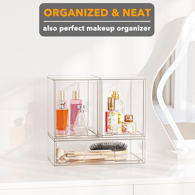 SpaceAid Bottle Storage Organizer Baby - Acrylic Bottles Station Organizer Container, Stackable Clear Drawers for Countertop, Vanity, Bathroom, Cabinet, Pantry Organization, 3 Pack, 2M1L, 10.9" H - Image 4