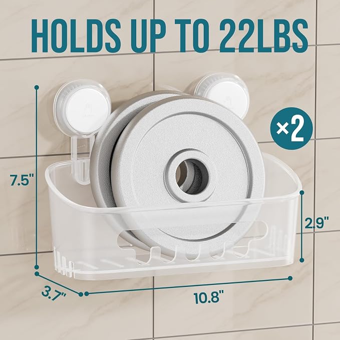 TAILI Shower Caddy Suction Cup, Heavy Duty Bathroom Organizer, Removable Shelves for Inside Shower, Shampoo, Waterproof Suction Plastic Storage for Bathroom Accessories Holder, Frosted Clear - Image 2