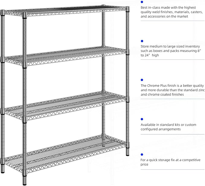 M MZG 2800 LBS 59" W 4 Tier Storage Shelves Rack Metal Wire Shelving Unit, Storage Standing Shelf Organizer for Laundry Bathroom Kitchen Pantry Garage Utility Room, Chrome 17.7" D x 59.1" W x 70.4" H - Image 8