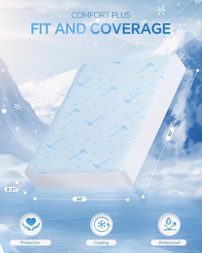 Kmall Premium Cooling King Size Mattress Protector - 100% Waterproof & Breathable Cool 3D Air Fabric Bed Mattress Cover, Ultra Soft Noiseless Pad for 8"-21" Deep Pocket, Machine Washable (White)