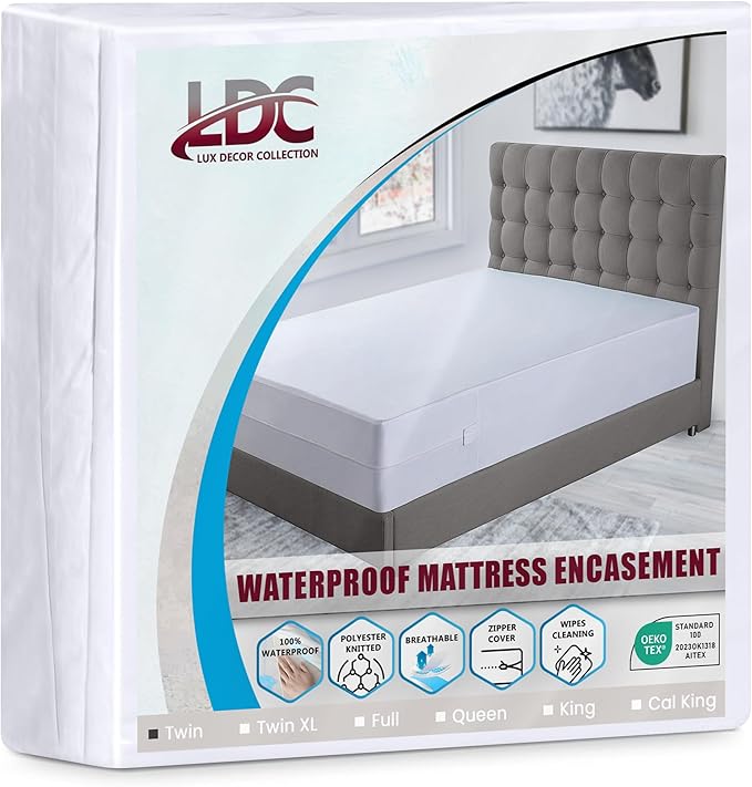 LUX Décor Twin Zippered Mattress Encasement (Pack of 10) - 14 Inches Deep, Waterproof Mattress Protector - Breathable, Noiseless & Soft 6-Sided Cover - 39X75