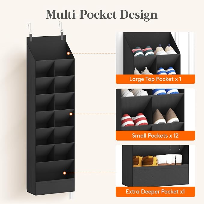 Lifewit 8 Tier Over the Door Shoe Organizer with 15 Large Deep Pockets, Fabric Hanging Shoes Shelf for Closet, Dorm Storage, Fit Up to 16 Pair Shoe Rack Holder for Sneakers, Boots, Black - Image 6