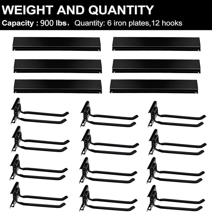 Wallmaster Garage Storage Organization Wall Mount, Garden Tool Rack Organizer Heavy Duty Folding Chair Hangers with 12 Adjustable Hooks 96inch Tracks Max Load 900lb - Image 6