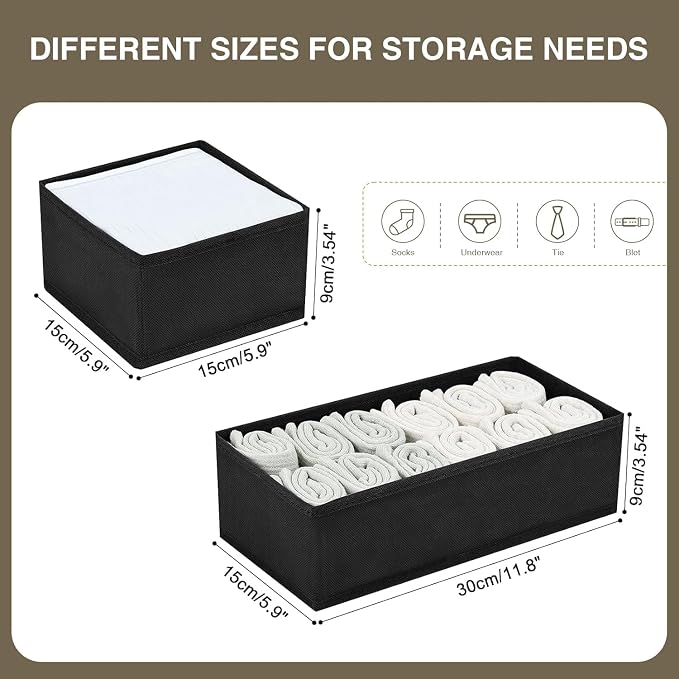 DIMJ Drawer Organizers - Set of 8 Foldable Closet Dividers for Baby Clothes, Socks, Belt, Tie (Black) - Image 6