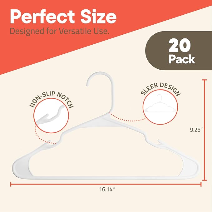 White Plastic Hangers 20 Pack– Heavy-Duty Plastic Hangers Slim and Space-Saving, Durable and Lightweight PP with Non-Slip Shoulder Notches for Slip Dresses, Suits, Jackets & Camisoles - Image 2