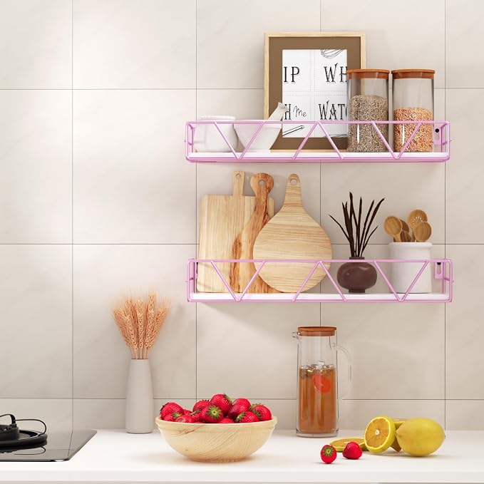 Amaoot Floating Shelves Set of 3, Home Wood Wall Shelf, Farmhouse Shelf for Bedroom, Wall Mounted Floating Shelf for Living Room, Bedroom, Bathroom, Kitchen, Office (Pink) - Image 4
