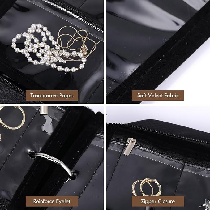 GSXRB Waterproof Anti-Tarnish Jewelry Organizer for Travel - Large Capacity Foldable Jewelry Box with 36 Compartments, Portable Earring Necklace Ring Organizer (Black) - Image 6