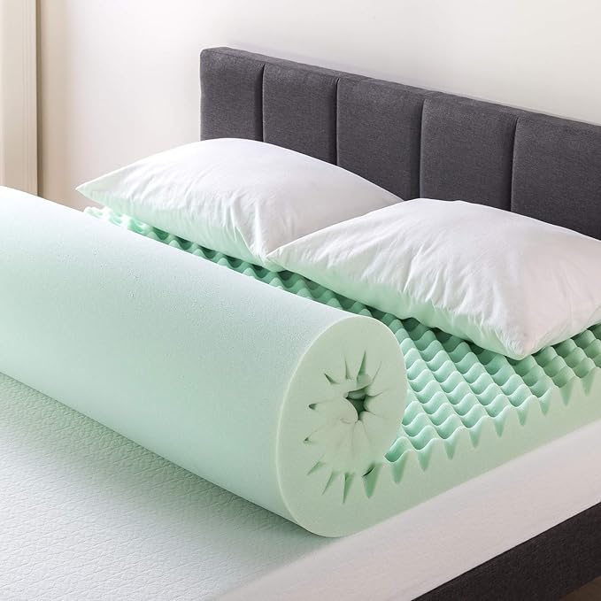 Best Price Mattress 4 Inch Egg Crate Memory Foam Mattress Topper with Calming Aloe Infusion, CertiPUR-US Certified, Short Queen