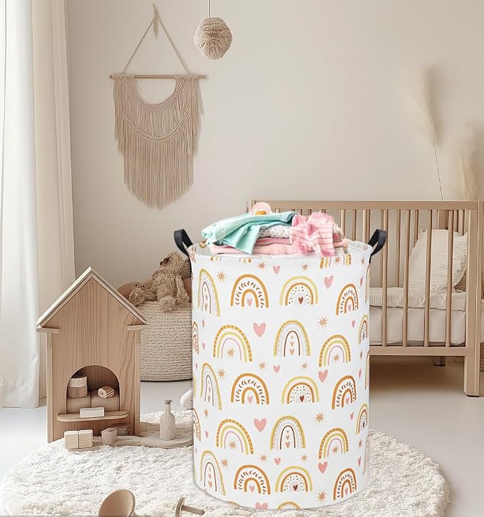 HIYAGON Rainbow Baby Laundry Basket Baby Hamper for Nursery Girl Kids Hamper Cute Kids Toys Storage Bin Organizer Rainbow Room Decor for Home(Star Rainbow) - Image 3