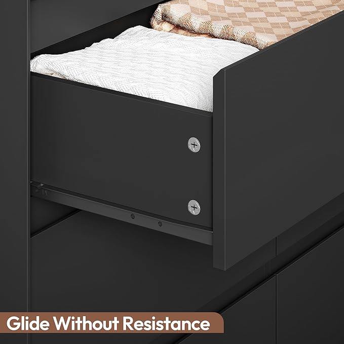 Extra Wide 9 Drawer Dresser for Bedroom, Modern Wooden Chest of Drawers, Sturdy Handle-Free Storage Cabinet with Anti-Tip Kit, Large Console Table for Master Room, Matte Black