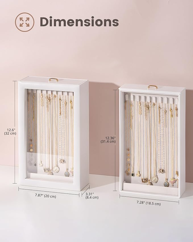 Lolalet Upgraded Double-Sided Hanging Necklace Organizer Box, Jewelry Display Case with Double-Sided Clear Window for Necklaces Bracelets, Tangle-Free Necklace Storage Box, Mothers Day Gift - Image 8