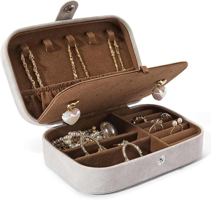 Smileshe Travel Jewelry Box, PU Leather Small Gift Portable Case, 2 Layers Organizer Display Storage Boxes for Rings, Earrings, Necklaces, Bracelets by SMILESHE