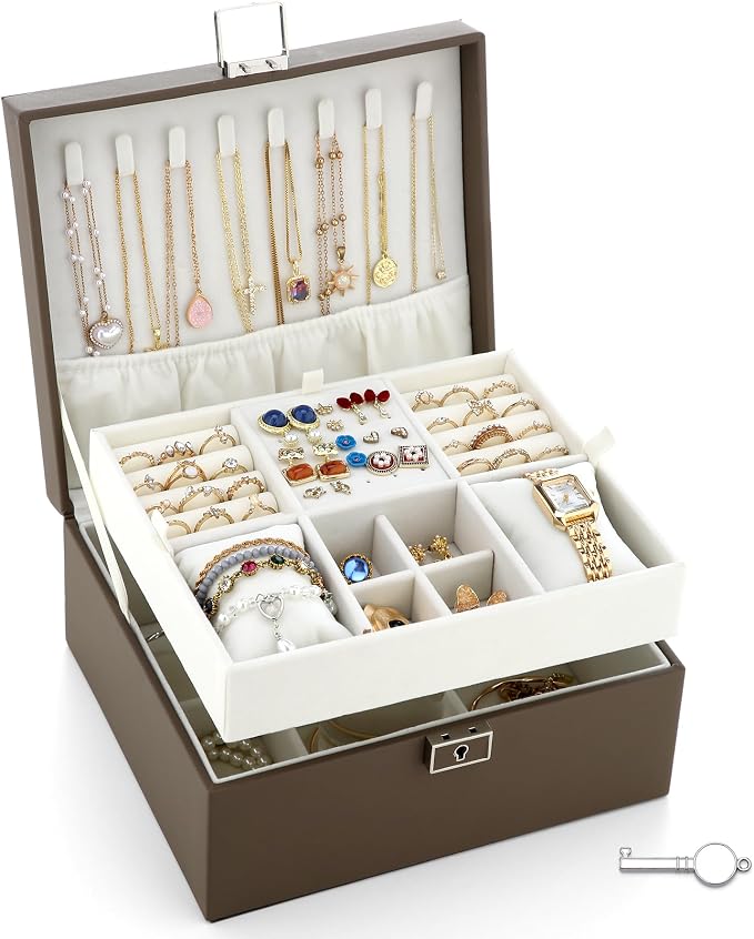 Jewelry Organizer Boxes for Women,Travel Jewelry Case, 2 Layers Removable Jewelry Box,Storage for Necklace, Bracelet, Earring,Rings,Jewelry Box Gifts for Women Girls by IBURTEN