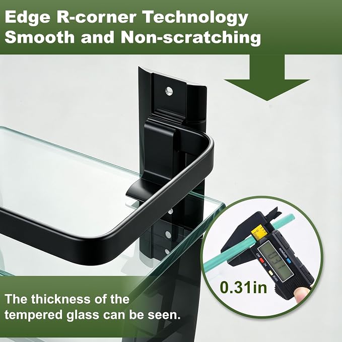 AIJALY 3 Pack Bathroom Glass Shelf,Aluminum Tempered Glass 0.3in Extra Thick Rectangular 1 Tier Storage Organizer Wall Mount,Black 15.7in - Image 5