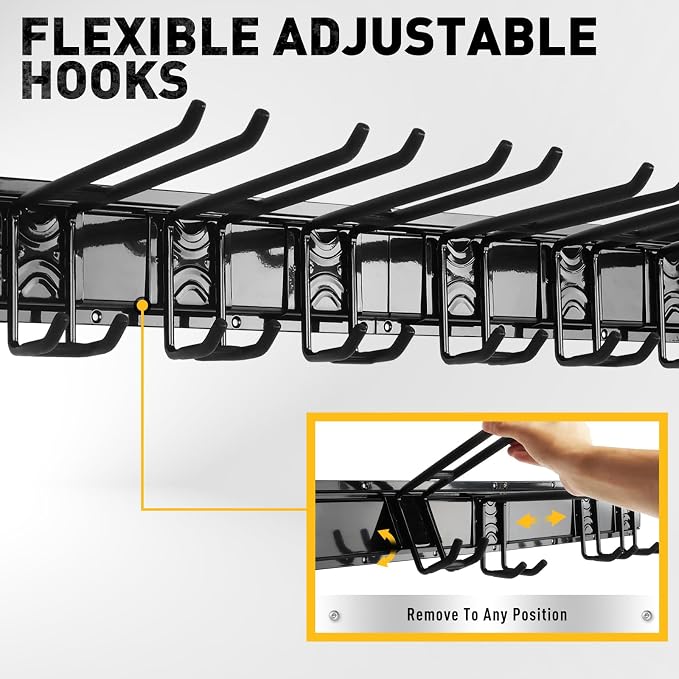 ELEAD 18-Pairs Heavy Duty Garage Tool Organizer Wall Mount Hooks, 96 Inches 1460 lbs Garden Tool Organizer with Adjustable Hooks for Garden, Yard, and Shed - Image 4