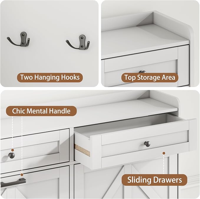 Shoe Cabinet with 4 Flip Drawers & 2 Top Drawers, 43" Tall Freestanding Shoe Storage Organizer for Entryway, Wooden Narrow Hidden Slim Shoe Rack for Front Door Entrance, Hallway, Living Room, White - Image 6