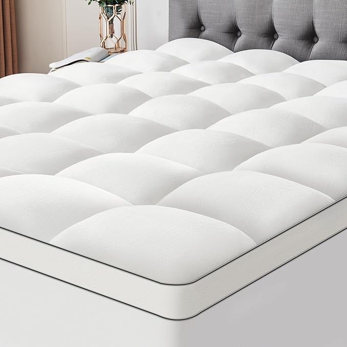 Ultra Soft Coral Fleece Queen Size Mattress Topper, No Compression Plush Thick Pillow Top Mattress Pad with Deep Pocket, Winter Warm Cozy Bed Topper Cover for Back Pain Relief