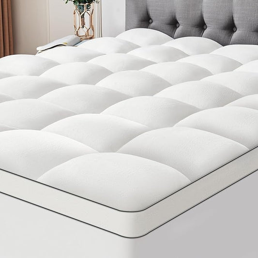Ultra Soft Coral Fleece Queen Size Mattress Topper, No Compression Plush Thick Pillow Top Mattress Pad with Deep Pocket, Winter Warm Cozy Bed Topper Cover for Back Pain Relief