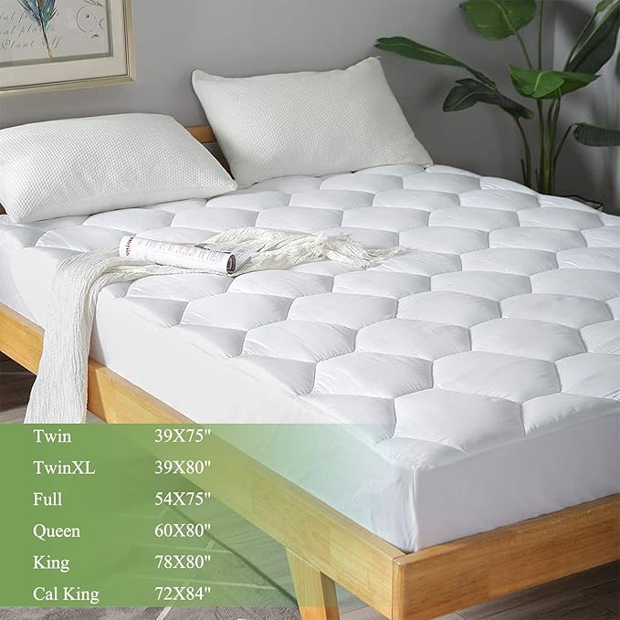 Favorland Cal King Mattress Pad, 8-21" Deep Pocket Protector Ultra Soft Quilted Fitted Topper Cover Breathable Fit for Dorm Home Hotel -White