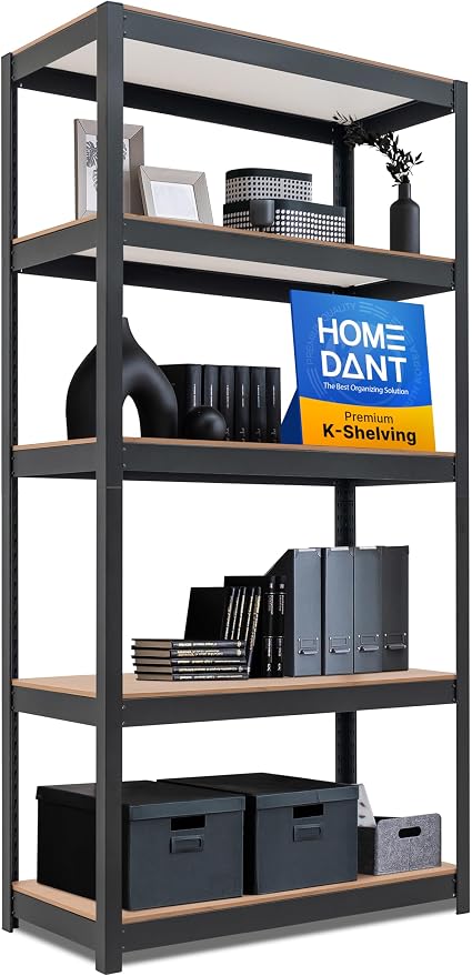 HOMEDANT House 36.2" W 5 Tier Heavy Duty Garage Shelving Adjustable Metal Rack Storage Shelves Standing Shelf Unit Organizers Pantry Closet Office Black 1Pack by TheBestOrganizingSolution
