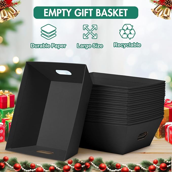 AFOROEOA 6PACK Black Baskets For Gifts Empty, 10x12”Thick Black Gift Basket with 6 Bows 6 Bags Empty Gift Baskets for Christmas Thanksgiving Wedding Birthday Party Wrapping Gift - Image 6
