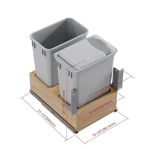 Dowell Double 35Qt Undermount Trash Pull-Out Waste Container with Full Extension Soft-Close Slides, Bottom Mounted, Face Frame/Frameless Min. Cabinet Opening: 15-1/2 Inch Wide-4008 0218 35 - Image 8