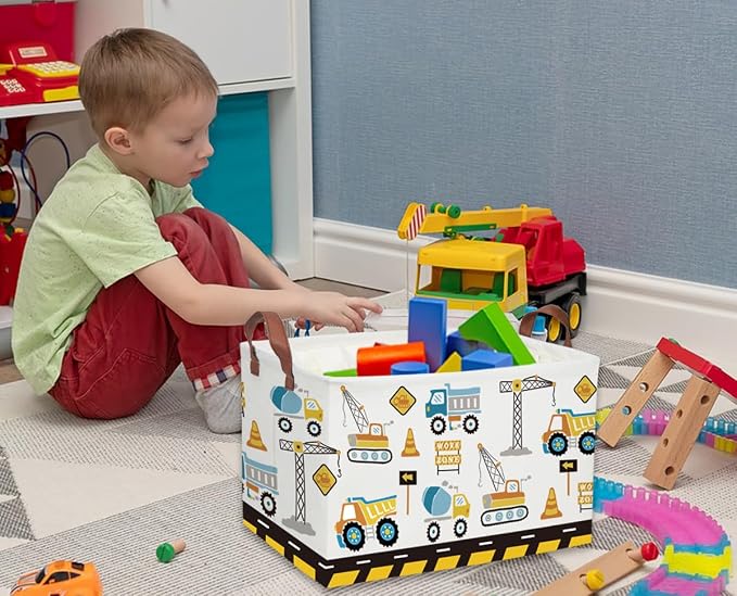 Kids Baskets Car Basket Boys Storage Bins Rectangular Book Basket Storage Bin Organizer Book Shelf Box Room Decor(Engineering vehicle) - Image 7