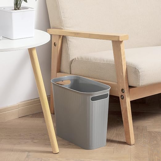 rejomiik Small Trash Can, 3.5 Gallon Garbage Can, Slim Waste Basket, Plastic Trash Bin Container with Handles for Bathroom, Bedroom, Home, Office, Dorm Room, Kitchen, Rectangular, Gray, 1 - Pack - Image 4