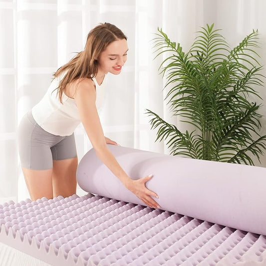 EGOHOME Egg Crate Memory Foam Mattress Topper 3 Inch Queen, Gel Cooling Infused Foam Mattress Topper for Pressure Relief, CertiPUR-US Certified Bed Topper, Purple, 60"×80"