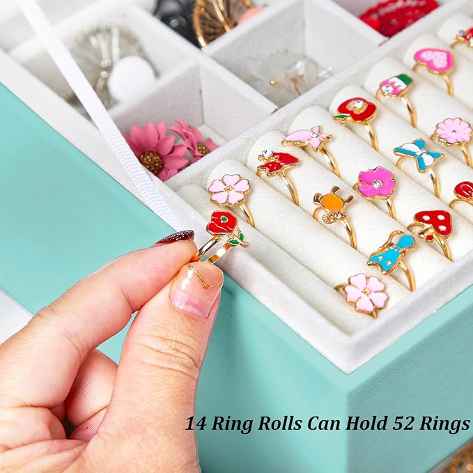 QBestry Earrings Jewelry Box for Girls, 5 Layers Jewelry Organizer with Earring Holder Organizer for Girls Earring Organizer Jewelry Boxes for Women Earrings and Necklaces Jewelry Box Organizer Teal - Image 5