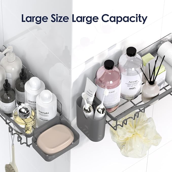 NESOMI Shower Caddy Adhesive Shower Organizer 8-Pack, Rustproof Stainless Steel Bathroom Shelves, Large Capacity No-Drill Rack Storage Accessories with Soap Dish Toothbrush Holder Hooks - Image 9