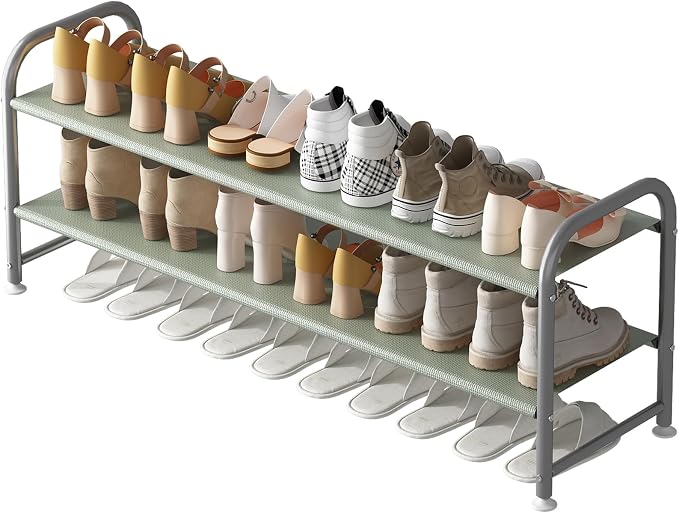 INGIORDAR Shoe Rack 2 Tier Long Storage Organizer Wide Metal Shoe Shelf for Closet Entryway Grey by INGIORDAR