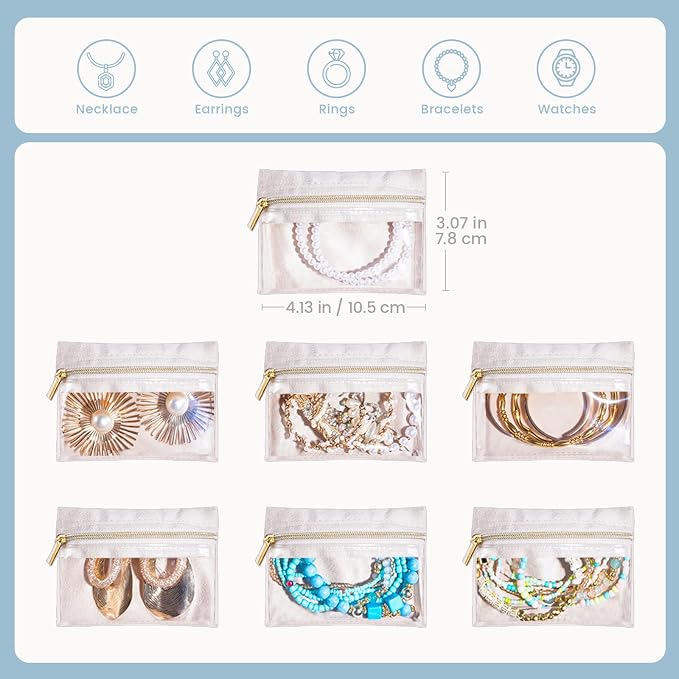 Lolalet Velvet Jewelry Pouches, Clear Window Travel Jewelry Organizer Bags for Earrings, Bracelets, Necklaces and Rings, Compact Jewelry Storage for Women Girls -7PCS - Image 6