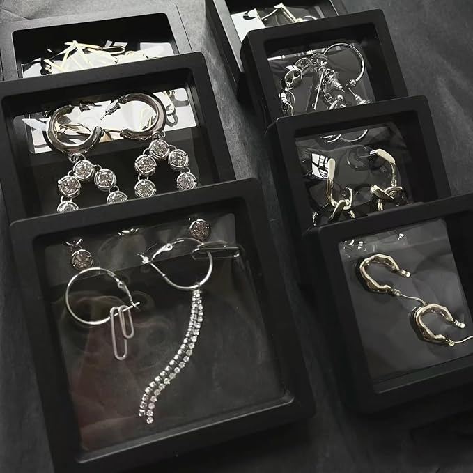 12PCS 3D Floating Frame Display Stand, Jewelry Box, Gift Box, Ornament Organizer, Small Travel Jewelry Box, PE Film Anti-Oxidation, Suspended Display Box Stackable (Black, 2.75*2.75) - Image 2