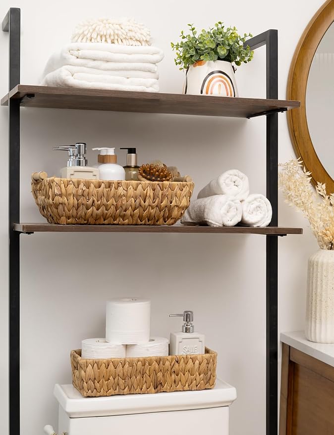 StorageWorks Hand-Woven Large Storage Baskets with Wooden Handles, Water Hyacinth Wicker Baskets for Organizing, 2-Pack - Image 6