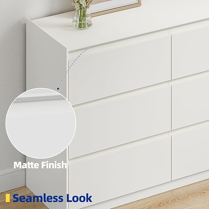 White Dresser for Bedroom, 62" Wide 9 Drawer Large Double Dresser, Modern Matte Wood High Capacity Chest with Anti-Tip Kit, Sturdy Storage Organizer for Master Bedroom & Family Room, Handle-Free