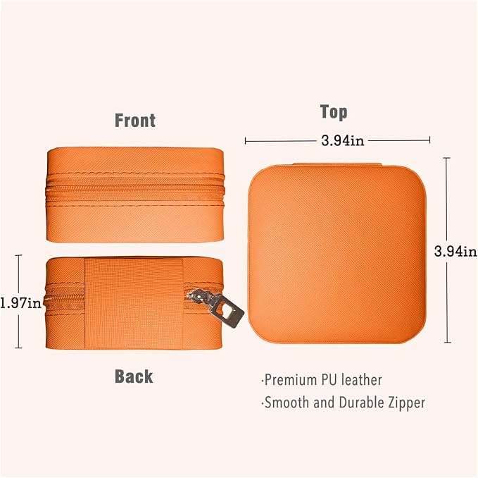 Small Travel Jewelry Box, Portable Mini Jewelry Leather Box Jewelry Ring Organizer Case Storage Holder Gift Boxes for Girls Women, Orange - Image 5