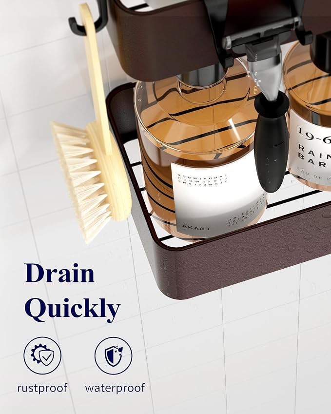 Kitsure Shower Caddy - 2 Pack Adhesive Shower Organizer, Rustproof Metal Shelves, No-Drill Bathroom Organizers and Storage, Brown, Large - Image 5