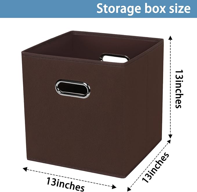 Fabric Cubby Storage Bins, 13x13x13 Inches, Foldable Storage Bins with Dual Handles, Set of 6, Coffee - Image 2