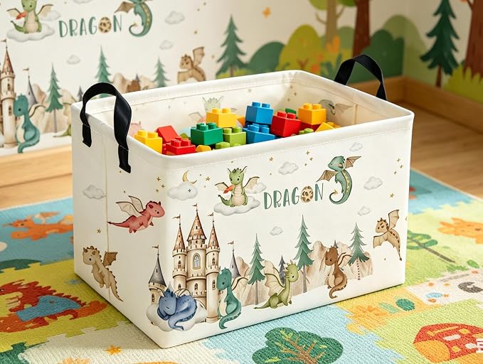 Rectangle Kids Baskets Dinosaur Basket Cute Storage Bin Boys Box for Room Decor Gift Basket(Castle dinosaur) - Image 6