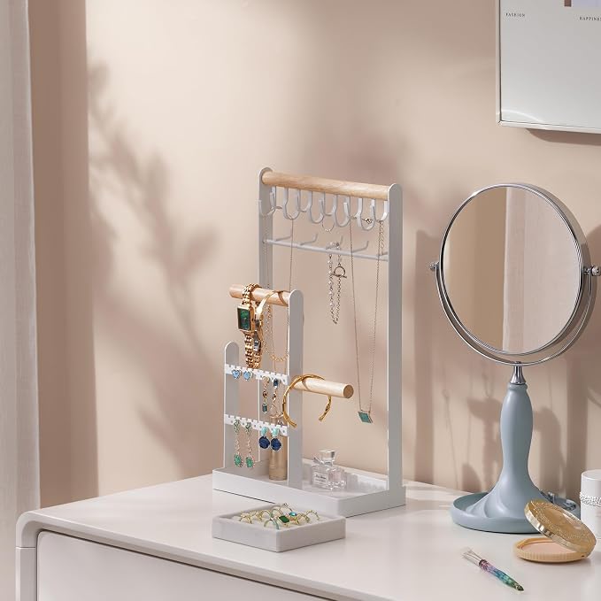ProCase Jewelry Organizer Jewelry Stand Jewelry Holder Organizer, 4-Tier Necklace Organizer with Ring Tray, Large Aesthetic Jewelry Tower Storage Rack Tree for Bracelets Earrings Rings -Large, White - Image 2