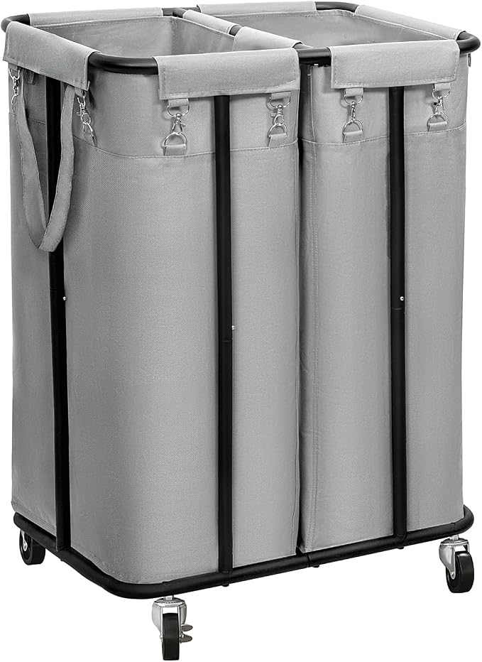 WOWLIVE Double Laundry Hamper with Wheels 170L Rolling Laundry Basket Organizer Laundry Cart with Steel Frame and Removable Bags Large Dirty Clothes Hamper Dorm Room Storage for Bedroom (Grey) by WOWLIVE