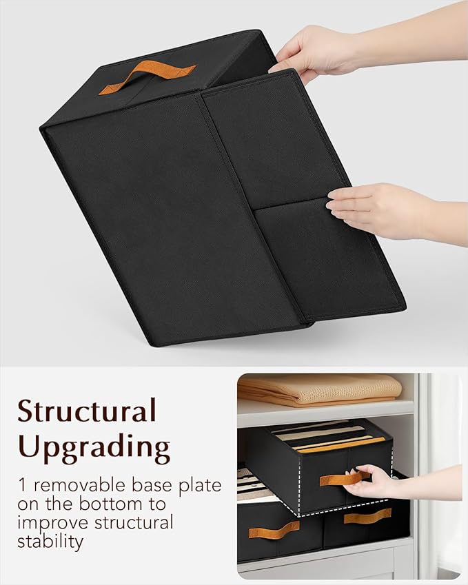 Homsorout Clothes Organizers and Storage - 4/5/7 Grids Fabric Jeans Organizer with Handles, Foldable Closet Organizers Dividers, Wardrobe organizer for Pant, Sweater, T-shirt, Scarf, 6 Pack, Black - Image 6