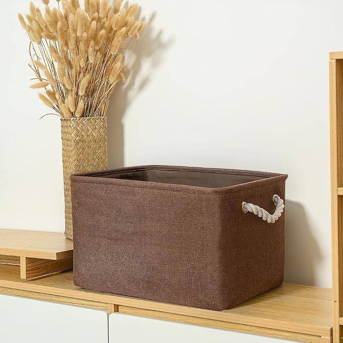 TheWarmHome Organization and Storage Basket for Shelves - 3 Pack 16x12x12 inch Fabric Storage Cubes, Cube Storage Bin for Organizing Closet Cloth Organizer Gift Toy (White & Brown) - Image 8
