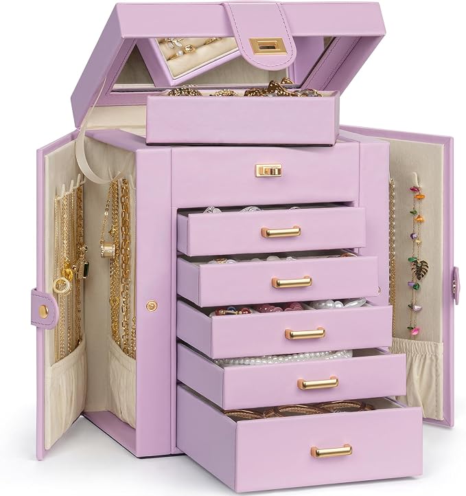 AKOZLIN Jewelry Box Organizer Functional Leather Jewelry Storage Case for Women Girls Ring Necklace Earring Bracelet Holder Organizer with Mirror - Image 7
