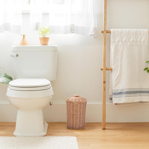 GRANNY SAYS Wicker Small Bathroom Trash Can with Lid, 2 Gallon Cute Decorative Waste Basket for Bedroom and Dorm, Office Garbage Cans for Under Desk, Mini Round Trash Bin for Decor, Nude Color - Image 2