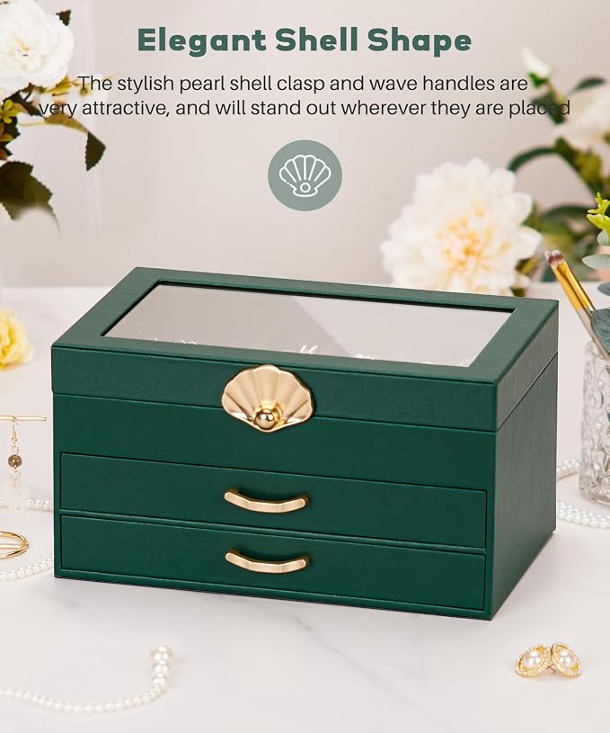 Enthralite Jewelry Box with 2 Drawers: Display Organizer for Earrings Necklaces - Christmas Gifts for Girls Women (Forest Green) - Image 3