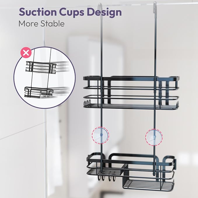 SWTYMIKI Shower Caddy Hanging Organizer - Over the Door Shower Caddy with Soap Holder, 11 Hooks, 2 Installation Ways, Stainless Steel Rustproof Bathroom Organizer, Black - Image 4